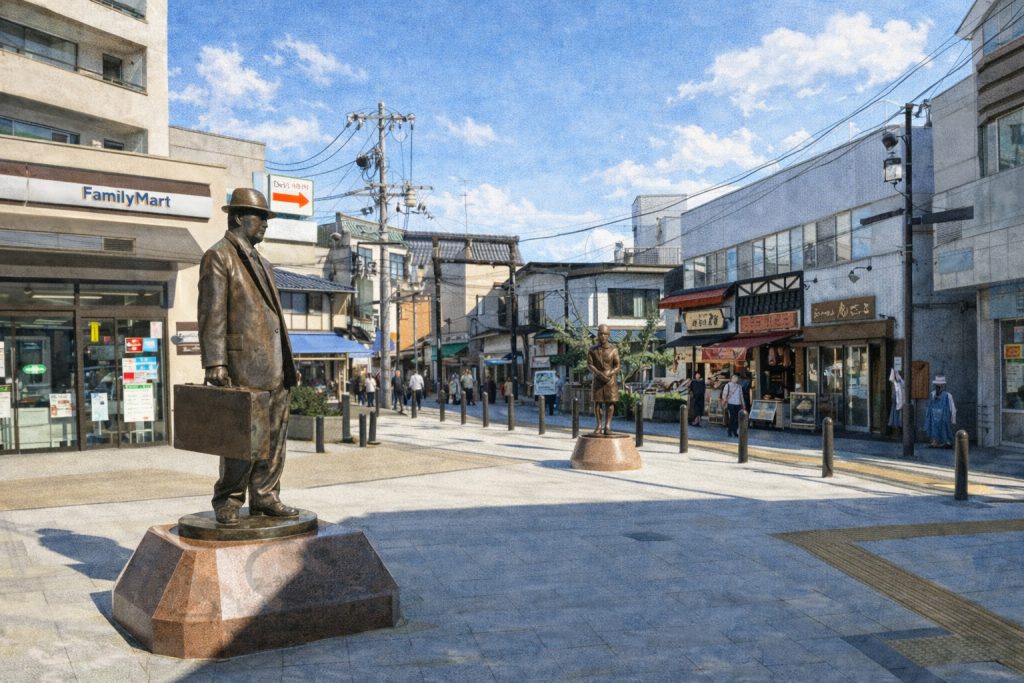 Estatuas de Tora-san y Sakura (フーテンの寅像と見送るさくら像)